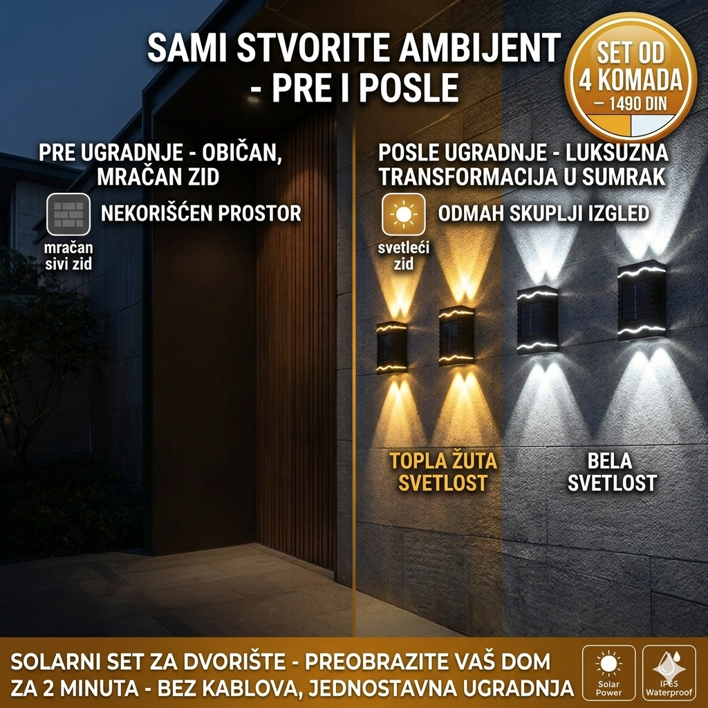 Solarne Zidne lampe 4 komada u paketu