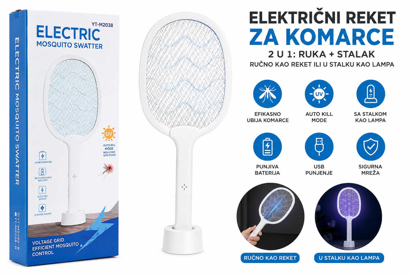 Električni Reket za Komarce 2 u 1